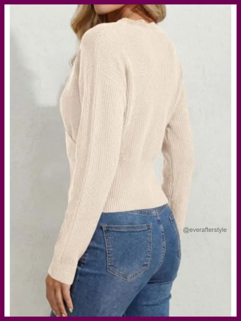 Women's V-Neck Lace Trim Wrap Crop Sweater Ribbed Knit Long Sleeve Fall Top